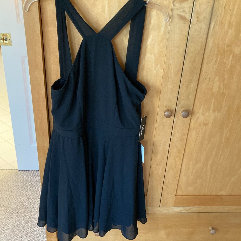 Lulus Black Sleeveless Cocktail Dress NWT size XL 26" long, lined, sheer overlay